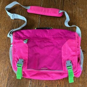 Lands End Kids Pink Green Adjustable Shoulder Strap Laptop Messenger Bag